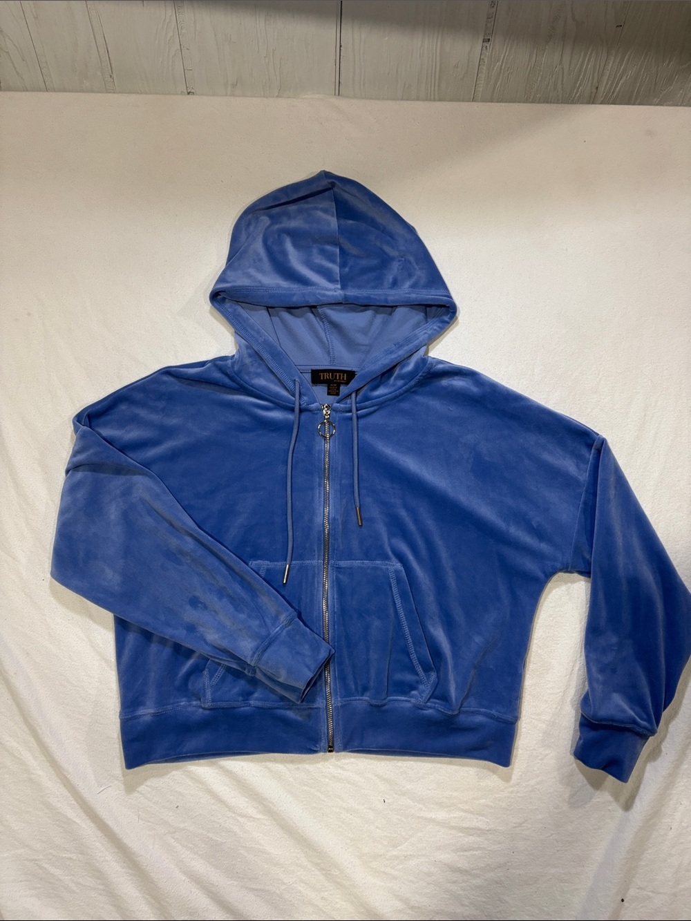 Truth by Republic Cornflower Blue Velour Cropped Full Zip Hoodie Jacket - Size M